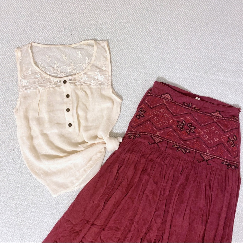Embroidered Boho skirt and flowy tank top